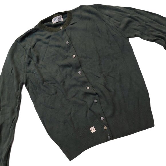 Vintage 1940s-1950s Dark Army Green Long Sleeve Knit Cardigan Sweater - Picture 6 of 10